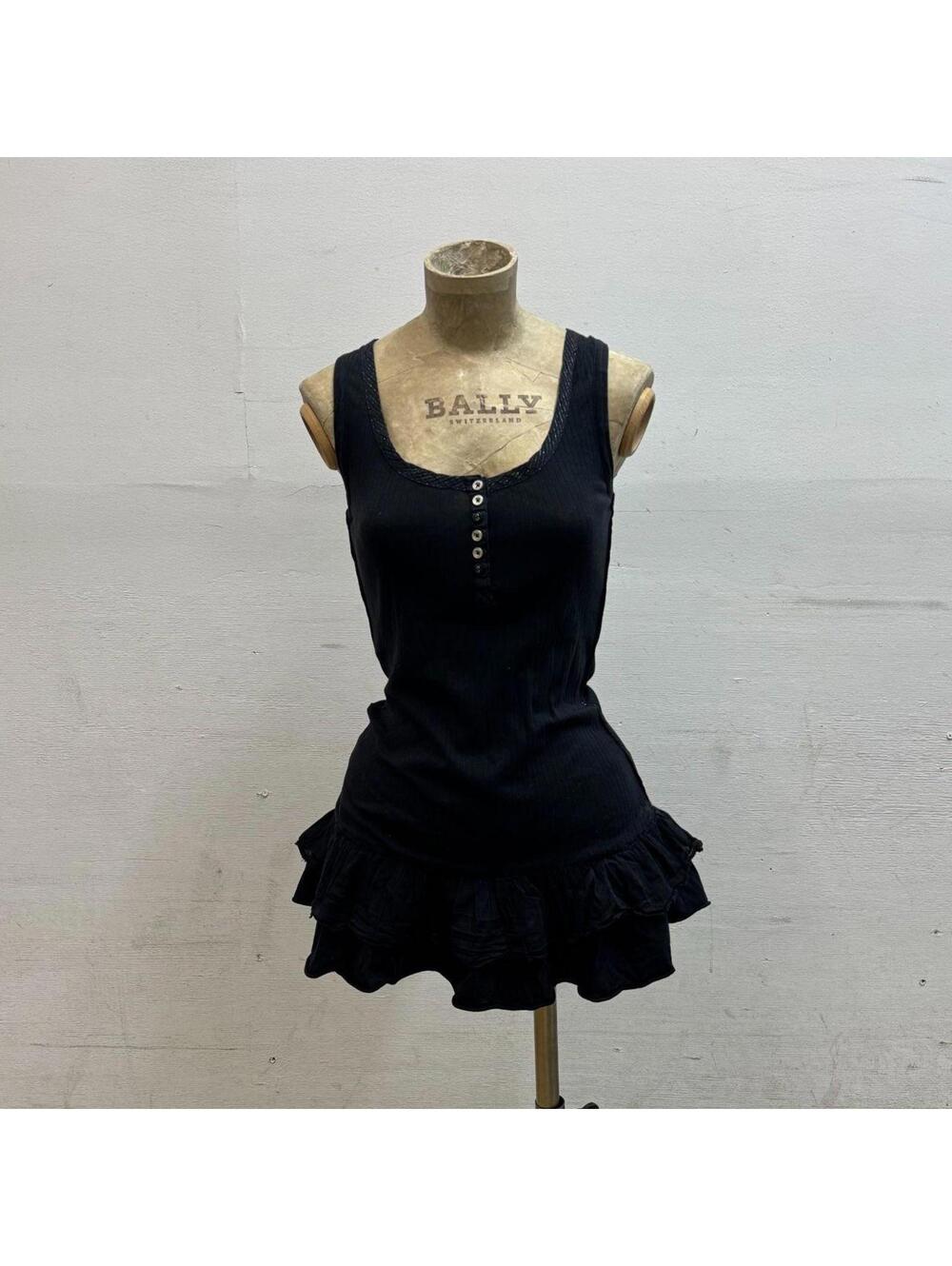 Y2K Vintage Jennyfer Black Drop-Waist Henley Mini Dress